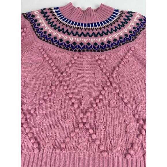 Vintage Cabin Creek Size Medium Fair Isle Crew Neck Sweater Pom Pom Sweater - Picture 15 of 16